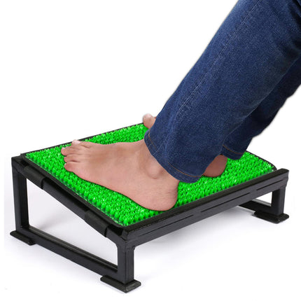 Metron Metal Foot Rest Stool Under The Desk with Removable Acupressure Massage Accumat Plastic Top Sheet  Relieve Foot Pain and Improves Blood Circulation  Color Black Metal Base  Pack of 1