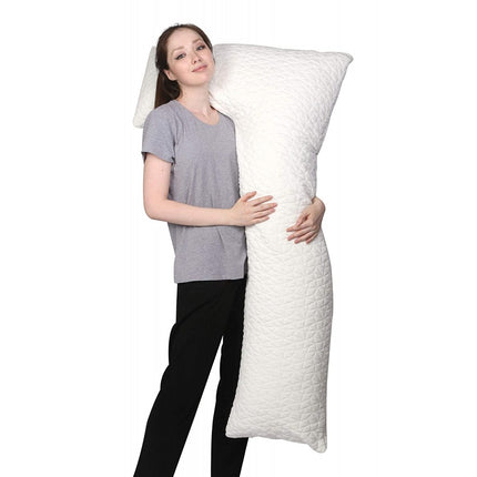 Full Size | L Shape Total Body Pillow with Adjustable Shredded Memory Foam Pillow | Bamboo Derived Viscose Rayon & Polyester Blend Washable Cover