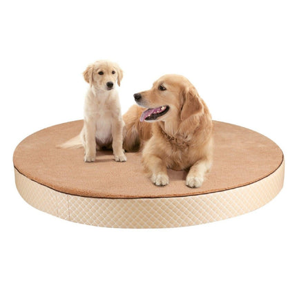 Orthopeadic Pet Bed for Large Dogs | Round Shape | Camel Color | Size Dia 48” Thickness 5” inches | Anti Skid Bottom | Washable Removable Outer Special Sherpa Fabric Cover | Pack of 1