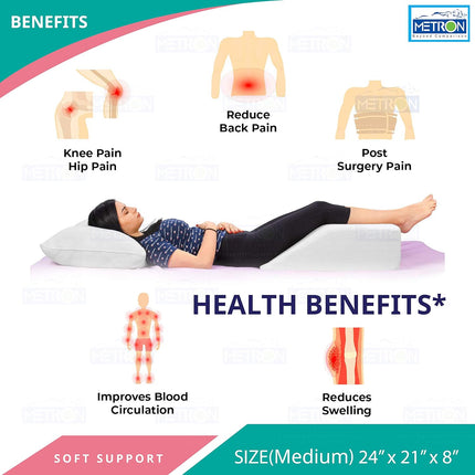 Metron Medium Size  Orthopedic Bed Wedge Elevated Leg Pillow Foam Wedge for Leg Elevation reduces backpain & improves Blood Circulation  Firm Supportive Washable Removable CoverWhite Pack of 1