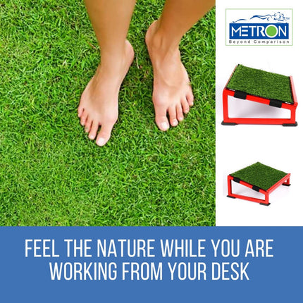 Foot Rest for Under Desk with Removable Synthetic Green Grass Top Sheet| Metal | Color Red Base with Synth. Green Grass | Pack of 1