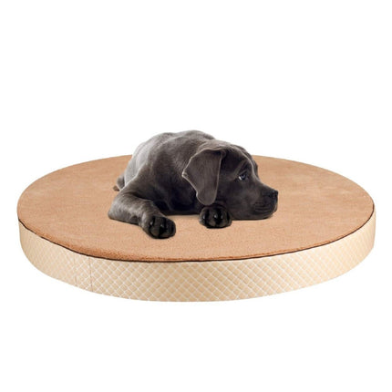 Orthopeadic Pet Bed for Large Dogs | Round Shape | Camel Color | Size Dia 48” Thickness 5” inches | Anti Skid Bottom | Washable Removable Outer Special Sherpa Fabric Cover | Pack of 1