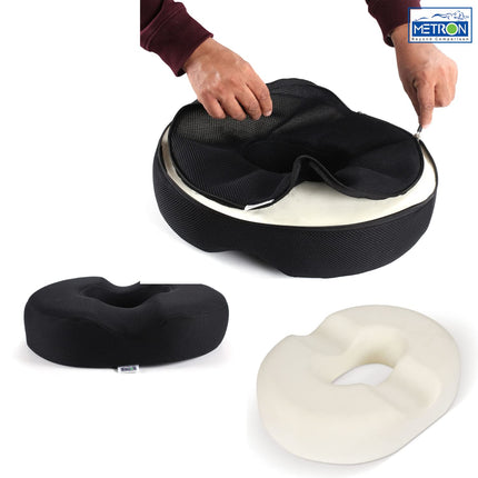 METRON Donut Pillow for Tailbone Pain Relief  helps in Pregnancy Coccyx Piles Hemorrhoid & Postpartum  Orthopedic Ring Seat Cushion for Fistula  Extra Thick  Medium Firm  Removable Washable Cover