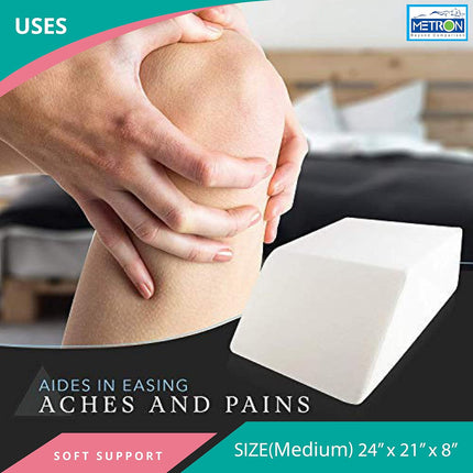 Metron Medium Size  Orthopedic Bed Wedge Elevated Leg Pillow Foam Wedge for Leg Elevation reduces backpain & improves Blood Circulation  Firm Supportive Washable Removable CoverWhite Pack of 1