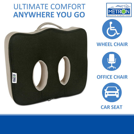 METRON Socket Seat Cushion | Sit Bone Pressure Relief Cushion for Butt Lower Back Hamstrings Hips Ischia Tuberosity & Tailbone |Soft Supportive Memory Foam | Universal & Unisex Fit Size | Pack of 1