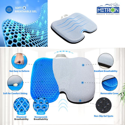METRON Gel Seat Cushion for Tailbone Pain Relief for Coccyx Back & Lumbar Support Ideal for Professionals Students Teachers & Medical Patients  Pack of 1 Pc with Cover