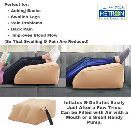 METRON Leg Elevation Pillow for Sleeping | Inflatable Wedge Pillow | Helps in After Surgery Recovery Reducing Swelling & Back Pain | Improves Blood Circulation | Size 22”x19”x11” Inches