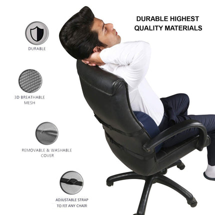 Ergonomic Memory Foam Soft Lumbar Support Pillow - Elevates Lower Back Comfort | Use in Car or Office Chair | L-16'' X W-13'' X H-5'' Inches