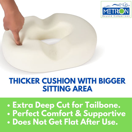 METRON Donut Pillow for Tailbone Pain Relief  Helps in Pregnancy Coccyx Piles Hemorrhoid & Postpartum  Orthopedic Ring Seat Cushion for Fistula  Extra Thick  Medium Firm  Embarrassment-Free Cover  Pack of 1