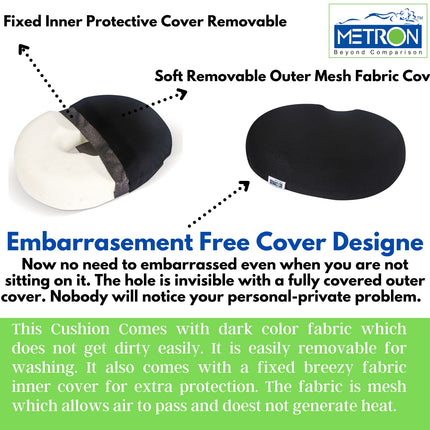 METRON-Thick Donut Ring Cushion Pillow for Piles Hemorrhoid Coccyx Sciatic Nerve Pregnancy Tailbone Back Pain Fistula Prostate Post Natal Pain Relief Post Surgery Relief  Double Cover  Pack of 1