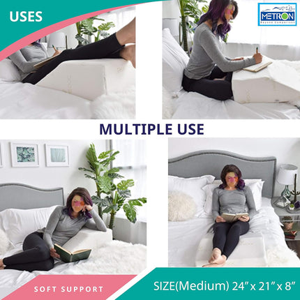 Metron Medium Size  Orthopedic Bed Wedge Elevated Leg Pillow Foam Wedge for Leg Elevation reduces backpain & improves Blood Circulation  Firm Supportive Washable Removable CoverWhite Pack of 1