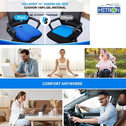 METRON Gel Seat Cushion for Tailbone Pain Relief for Coccyx Back & Lumbar Support Ideal for Professionals Students Teachers & Medical Patients  Pack of 1 Pc with Cover