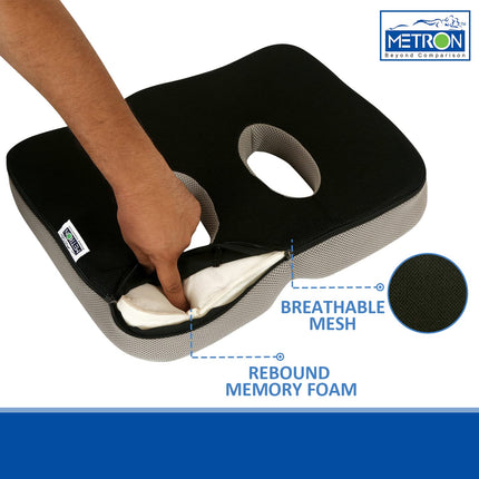 METRON Socket Seat Cushion | Sit Bone Pressure Relief Cushion for Butt Lower Back Hamstrings Hips Ischia Tuberosity & Tailbone |Soft Supportive Memory Foam | Universal & Unisex Fit Size | Pack of 1