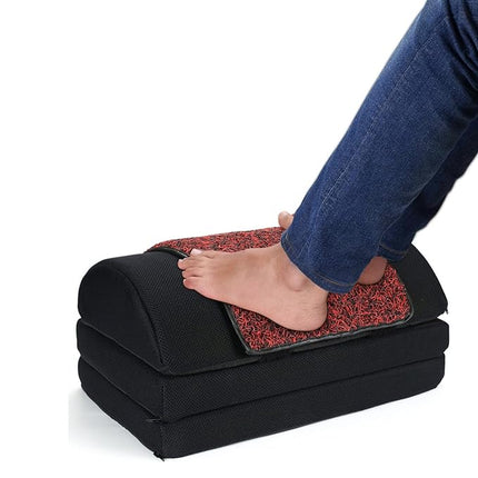 METRON Adjustable Foot Rest for Under Desk for Added Height with Removable Maggiloop Cushion Mat | Ergonomic for Office Chair & Under Table | Washable Cover | Color Black Base | Pack of 1
