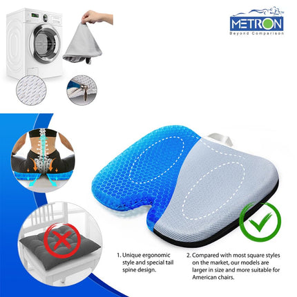 METRON Gel Seat Cushion for Tailbone Pain Relief for Coccyx Back & Lumbar Support Ideal for Professionals Students Teachers & Medical Patients  Pack of 1 Pc with Cover