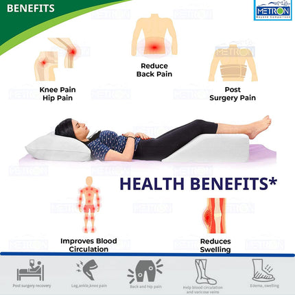 Metron Leg Elevation Wedge Pillow for Leg Rest & Elevating Pillow for Sleeping Reading Post Surgery Injury Relieve  Back Hip Knee Pain Improve Blood Circulation  Reduce Swelling  Washable Cover  Size 19x18x7 Inches Pack of 1