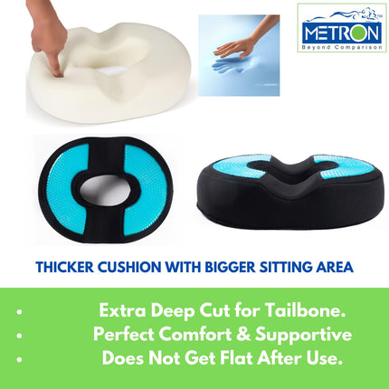 METRON Gel Cool Donut Pillow for Tailbone | Donut Ring Cushion | Piles Pillow for Seat Cushion | Helps in Pregnancy Postpartum Haemorrhoid Fistula Coccyx Pain | Extra Thick & Medium Soft