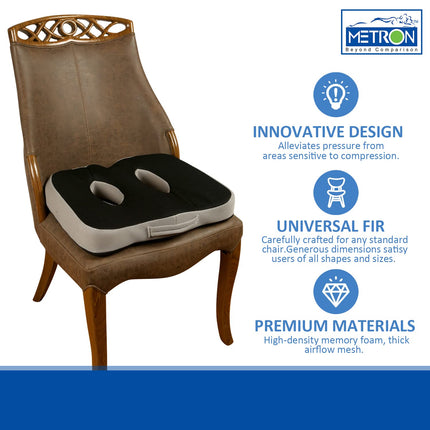METRON Socket Seat Cushion | Sit Bone Pressure Relief Cushion for Butt Lower Back Hamstrings Hips Ischia Tuberosity & Tailbone |Soft Supportive Memory Foam | Universal & Unisex Fit Size | Pack of 1