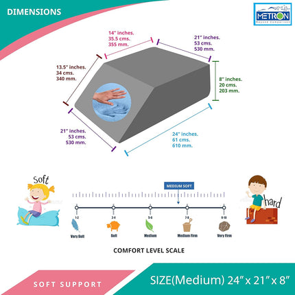 Metron Medium Size  Orthopedic Bed Wedge Elevated Leg Pillow Foam Wedge for Leg Elevation reduces backpain & improves Blood Circulation  Firm Supportive Washable Removable CoverWhite Pack of 1
