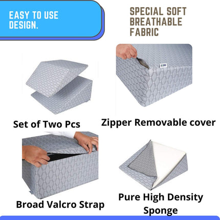 Metron Foam Bed Wedge Pillow Set  Reading Pillow & Back Support Wedge Pillow for Sleeping  2 Separated Sit Up Pillows for Bed Angled Bed Pillow.