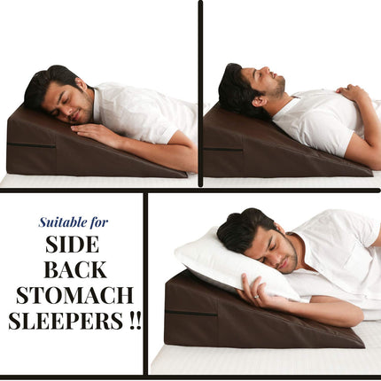 METRON Multipurpose Bed Wedge Pillow for Acid Reflux for Sleeping  Special Rexine Removable Outer Cover  Color Brown  Pack of 1
