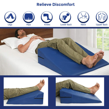 lebedo Multipurpose Bed Wedge Pillow for Leg Elevation for Sleeping  Special Rexine Removable Outer Cover  Color Blue  Pack of 1