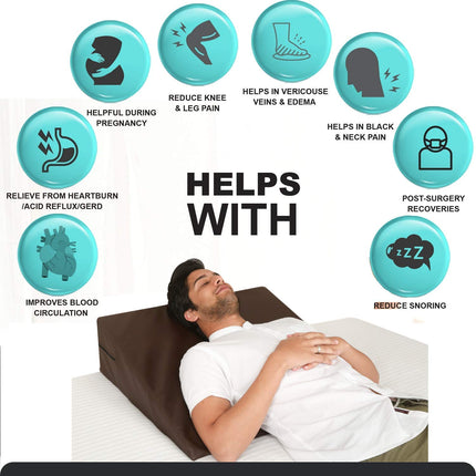 METRON Multipurpose Bed Wedge Pillow for Acid Reflux for Sleeping  Special Rexine Removable Outer Cover  Color Brown  Pack of 1