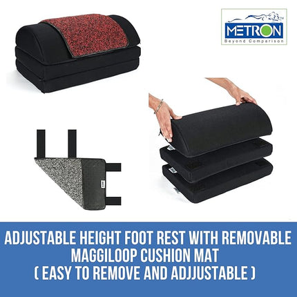 METRON Adjustable Foot Rest for Under Desk for Added Height with Removable Maggiloop Cushion Mat | Ergonomic for Office Chair & Under Table | Washable Cover | Color Black Base | Pack of 1