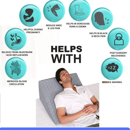 Metron Foam Bed Wedge Pillow Set  Reading Pillow & Back Support Wedge Pillow for Sleeping  2 Separated Sit Up Pillows for Bed Angled Bed Pillow.