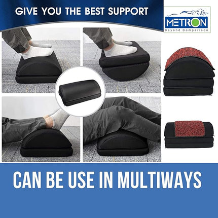 METRON Adjustable Foot Rest for Under Desk for Added Height with Removable Maggiloop Cushion Mat | Ergonomic for Office Chair & Under Table | Washable Cover | Color Black Base | Pack of 1