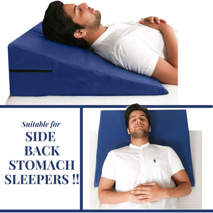 lebedo Multipurpose Bed Wedge Pillow for Leg Elevation for Sleeping  Special Rexine Removable Outer Cover  Color Blue  Pack of 1