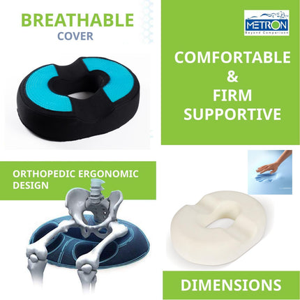 METRON Gel Cool Donut Pillow for Tailbone | Donut Ring Cushion | Piles Pillow for Seat Cushion | Helps in Pregnancy Postpartum Haemorrhoid Fistula Coccyx Pain | Extra Thick & Medium Soft