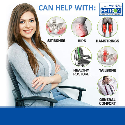 METRON Socket Seat Cushion | Sit Bone Pressure Relief Cushion for Butt Lower Back Hamstrings Hips Ischia Tuberosity & Tailbone |Soft Supportive Memory Foam | Universal & Unisex Fit Size | Pack of 1