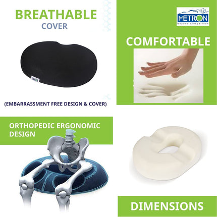 METRON-Thick Donut Ring Cushion Pillow for Piles Hemorrhoid Coccyx Sciatic Nerve Pregnancy Tailbone Back Pain Fistula Prostate Post Natal Pain Relief Post Surgery Relief  Double Cover  Pack of 1
