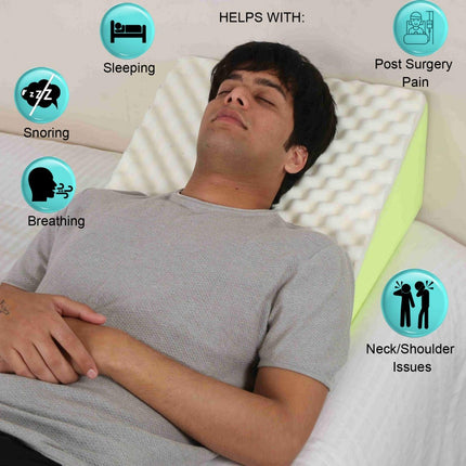 Double Comfort Layer Memory Foam | Top Bed Wedge Pillow For Acid Re-Flux Sleeping | L - 18'' X W- 18'' X H - 10'' Inches
