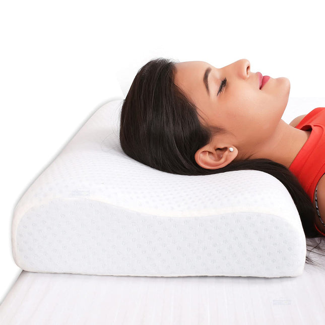 METRON-Contour Elastic Memory Foam Bed Pillow for Sleeping Helps in Spondylitis Cervical Neck Pain & Stiffness