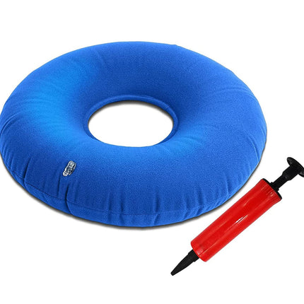 Metron Inflatable Donut Seat Cushion For Haemorrhoids Piles Fistula Postpartum Post Surgery|17-Inch Diameter Ring Shape Air Pillow Tailbone Pain Relief|For Office Car Home Travel - Plastic,Blue