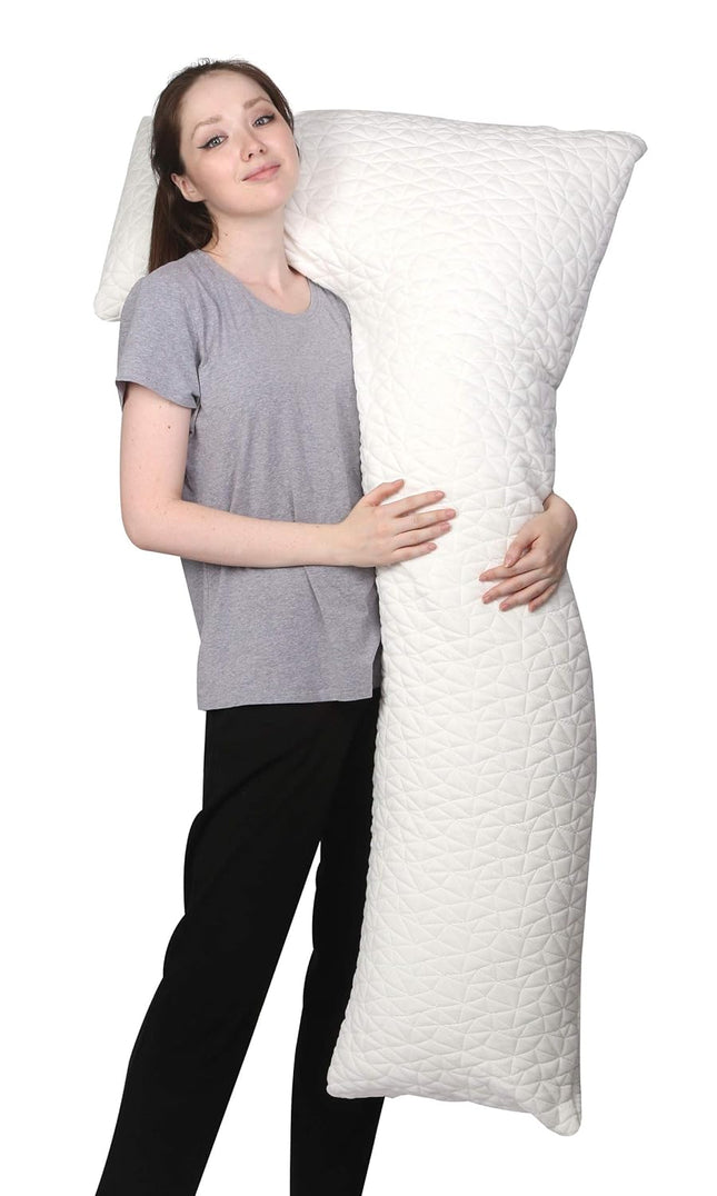 METRON -L Shape Total Body Pillow with Adjustable Shredded Memory Foam - Perfect for Cuddling Snuggling and Maternity  Full Size  Bamboo Derived Viscose Rayon & Polyester Blend Washable Cover