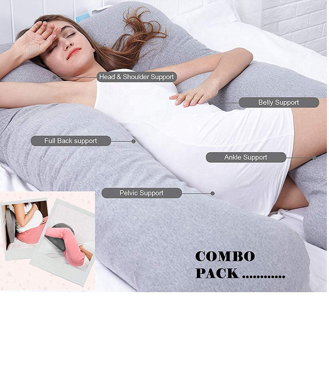Metron- Combo Pack-Multipurpose-U Shape Full Body Soft Supportive Pregnancy Pillow with Handy Small Wedge Pillow Helps in Sitting & Supporting Baby Bump