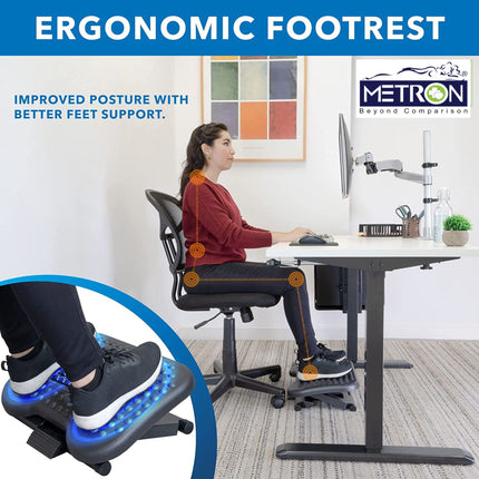Foot Rest for Office Chair with Adjustable Height & Massage Rollers | Metron FlexiRest RollerMassage FR009