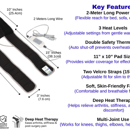 Metron Electric Knee Heating Pad for Joint Pain Relief, Arthritis and Stiffness, Heat Pad for Knee Pain Relief and Post-Surgery Recovery, Adjustable Knee Belt with Auto Shut-Off, Multi-Use for Elbow and Ankle