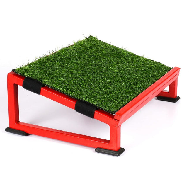 Foot Rest for Under Desk with Removable Synthetic Green Grass Top Sheet| Metal | Color Red Base with Synth. Green Grass | Pack of 1