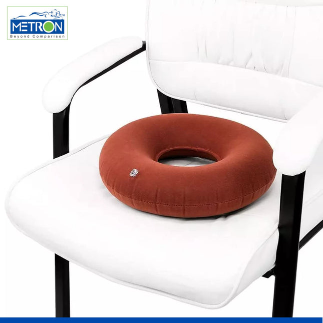 Metron Inflatable Donut Seat Cushion For Haemorrhoids Piles Fistula Postpartum Post Surgery15 Inch Diameter Ring Shape Air Donut Pillow For Tailbone Pain ReliefFor Office Car Home - Plastic, Brown