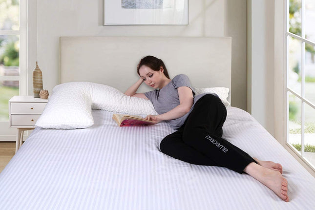 Metron -L Shape Total Body Pillow with Adjustable Shredded Memory Foam - Perfect for Cuddling, Snuggling and Maternity – Full Size-20”x54”- Bamboo Derived Viscose Rayon & Polyester Cover