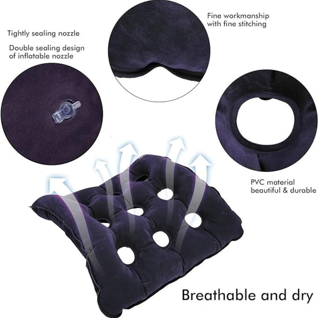 METRON Inflatable Chair Cushion, Portable Chair Pads, Breathable Waffle Cushion, Air Seat Cushion, Tailbone Cushion for Car Office Wheelchair (Light Blue)