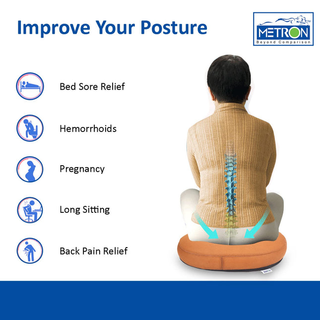 METRON Donut Ring Cushion Pillow for Piles  Orthopedic Firm Support for Coccyx Hemorrhoids Pain Relief during Pregnancy  Seat Chair Pillow for Tailbone Fistula  Washable Breathable Cover  Color Tan