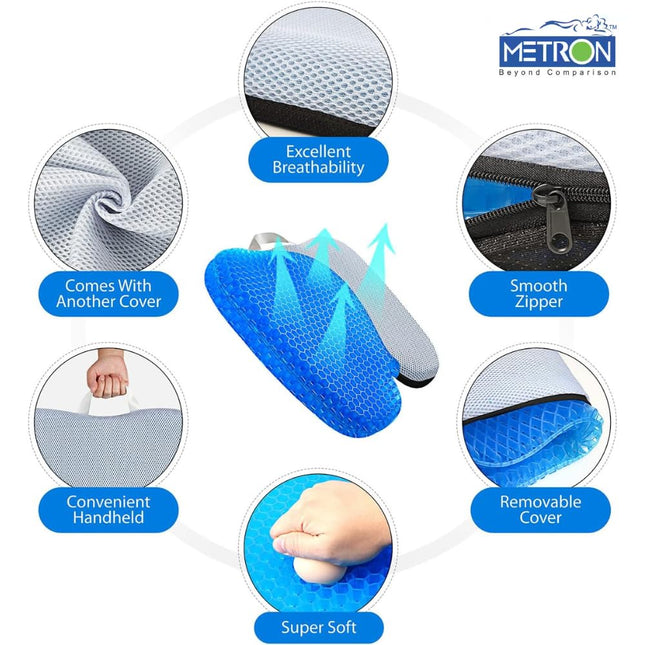 METRON Gel Seat Cushion for Tailbone Pain Relief for Coccyx Back & Lumbar Support Ideal for Professionals Students Teachers & Medical Patients  Pack of 1 Pc with Cover