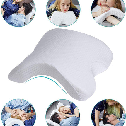 Metron- 7-in-1 Multipurpose Side Sleeper Pillow for Neck Shoulder Back Arm Pain Relief Arched White Memory Foam Pillows for HomeOfficeCar No Pressure Side Sleeping- 1 Pc Pack