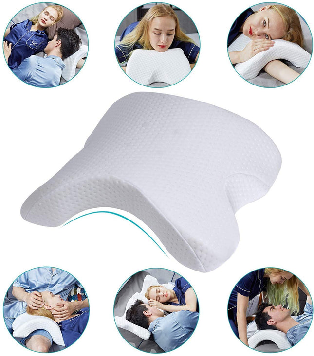 Metron- 7-in-1 Multipurpose Side Sleeper Pillow for Neck Shoulder Back Arm Pain Relief Arched White Memory Foam Pillows for HomeOfficeCar No Pressure Side Sleeping- 1 Pc Pack