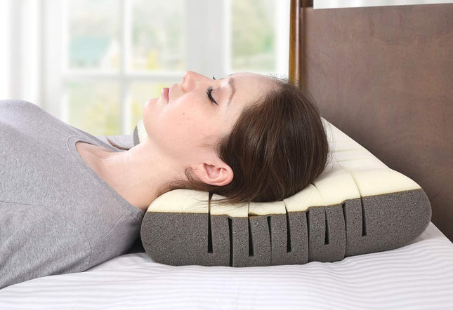 METRON-Tiny Mini Double Comfort & Support Sleeping Pillow, Geometric Structured Stretchable & Cool Breathable, Double Layered Soft Memory Foam with Firm Base, Washable Cover